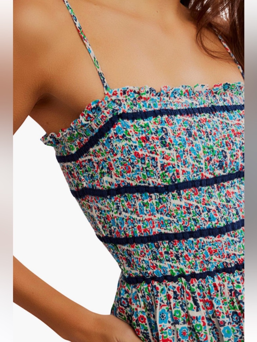 FREE PEOPLE NWT 100% Cotton Bali Checked out  Floral Smocked Romper - Picture 4 of 6